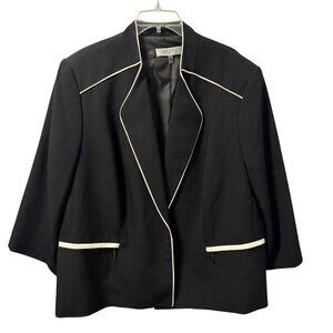 Kasper Plus Size Black Blazer With White Piping Size 24W Polyester Blend